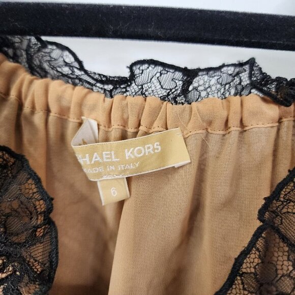 $1295 MICHAEL KORS Made in Italy Black Lace Nude Off the Shoulder Shirt Top 6 - Picture 4 of 16